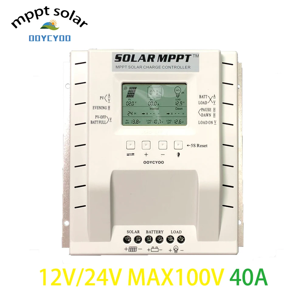 OOYCYOO MPPT Charge Controller 40amp, 12V/24V Auto,Max 100V Input Solar Regulator,with LCD Display for Lead-Acid
OOYCYOO MPPT Charge Controller 40amp, 12V/24V Auto,Max 100V Input Solar Regulator,with LCD Display for Lead-Acid