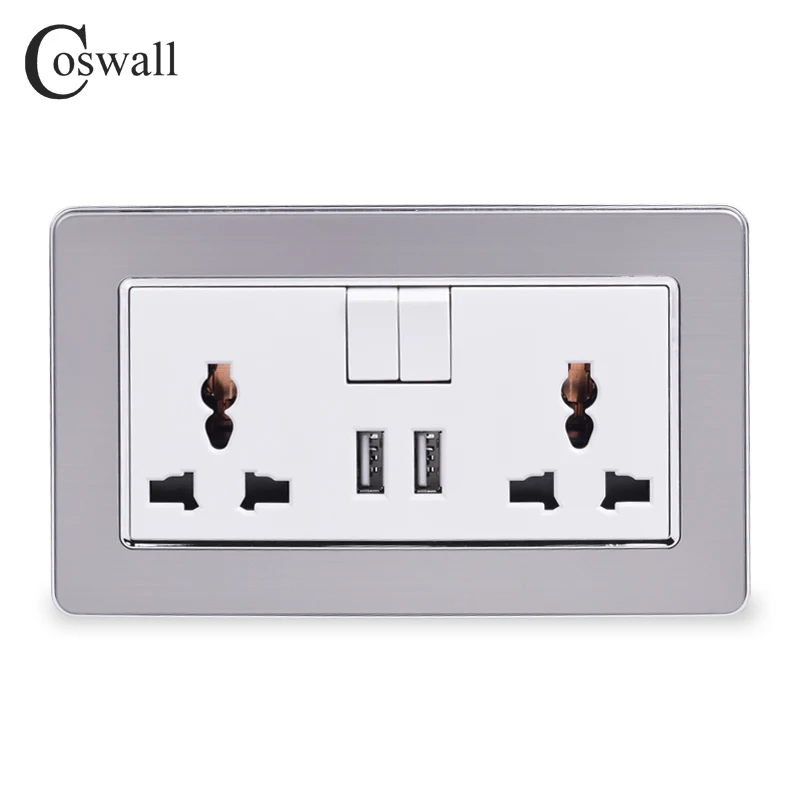 COSWALL 13A Universal Switched Socket 2 USB Charge Port For Mobile Output 2.1A White Wall Outlet Stainless Steel Brushed Panel
COSWALL 13A Universal Switched Socket 2 USB Charge Port For Mobile Output 2.1A White Wall Outlet Stainless Steel Brushed Panel