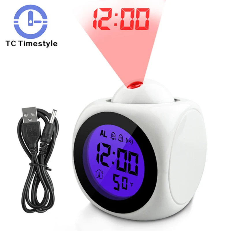 Projection Digital Alarm Clock LCD Display Voice Talking Table Clocks Temperature Snooze Function Desk Projector Clock
Projection Digital Alarm Clock LCD Display Voice Talking Table Clocks Temperature Snooze Function Desk Projector Clock