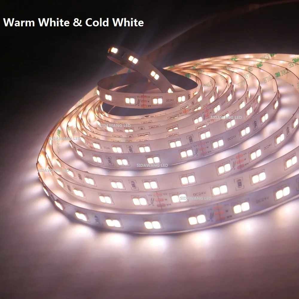 

Dual Color CRI>90 +Ra SMD2835 CCT Color Temperature Adjustable & Dimmable LED Strip Light CW+WW DC12/24V 120LEDs/m 5m/reel