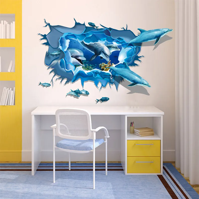 3D разбитые ледяные наклейки на стене дельфина для детской комнаты гостиная