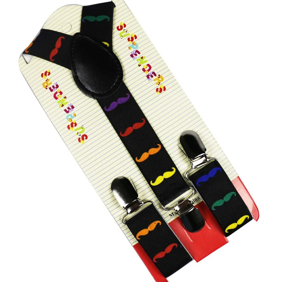 

HUOBAO Fashion Children Suits Adjustable Clip-On Colorful Mustache Printing Suspender Braces For Children Boy 3 Clip Suspenders