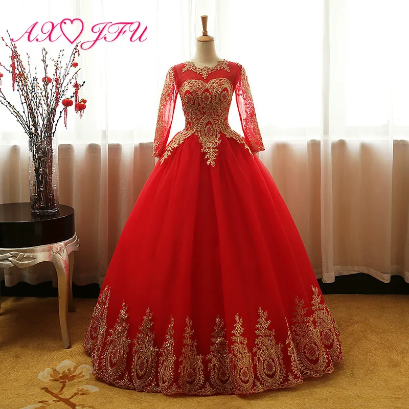 AXJFU princess red lace evening dress red lace golden pattern evening dress red lace flower vintage evening dress NY468
AXJFU princess red lace evening dress red lace golden pattern evening dress red lace flower vintage evening dress NY468