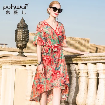POKWAI Casual Floral Summer Silk Dress High Quality Women Fashion New Half Butterfly Sleeve V-Neck Sashes A-Line Dresses
POKWAI Casual Floral Summer Silk Dress High Quality Women Fashion New Half Butterfly Sleeve V-Neck Sashes A-Line Dresses