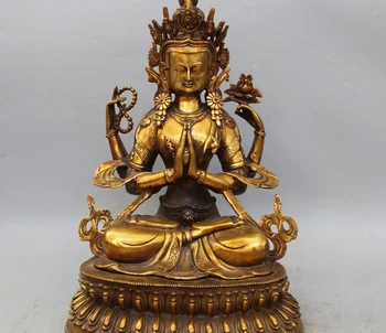 17" Chinese Bronze Joss 4 Hands Kwan-Yin GuanYin Chenrezig Buddha Goddess Statue
17" Chinese Bronze Joss 4 Hands Kwan-Yin GuanYin Chenrezig Buddha Goddess Statue