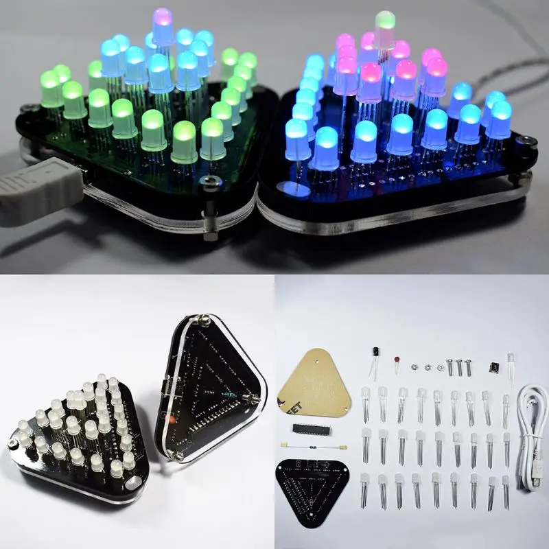 DIY Kit Touch Control Can Combined Full Color 5MM LED Triangular Pyramid Electronic Kits
DIY Kit Touch Control Can Combined Full Color 5MM LED Triangular Pyramid Electronic Kits