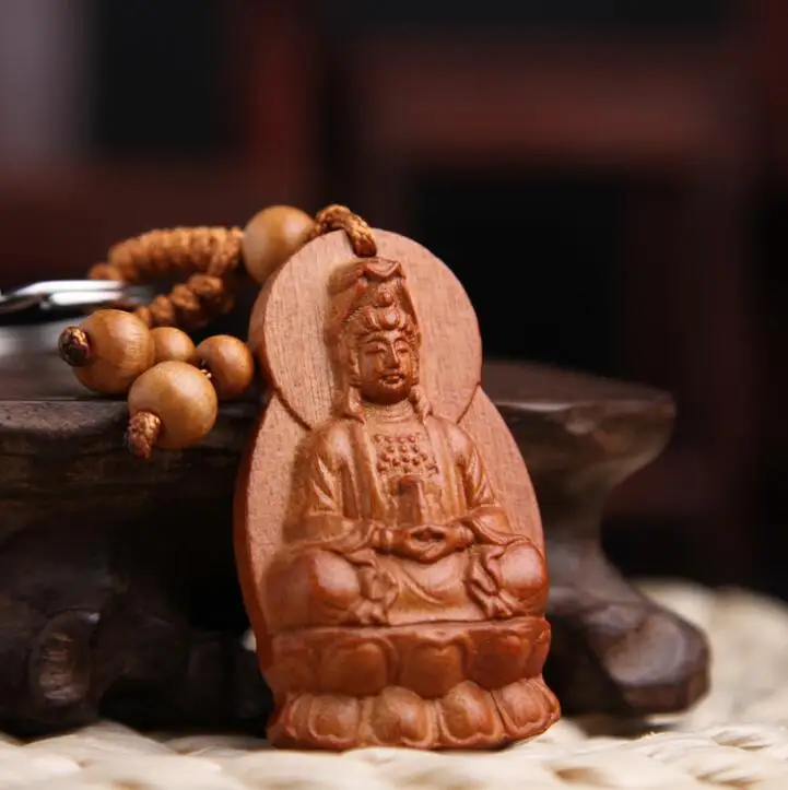 Chinese Peach Wood Carved Lotus Flower Guan Yin Kwan-yin Bodhisattva Safe And Happiness Exquisite Car Key Chain Pendant
Chinese Peach Wood Carved Lotus Flower Guan Yin Kwan-yin Bodhisattva Safe And Happiness Exquisite Car Key Chain Pendant