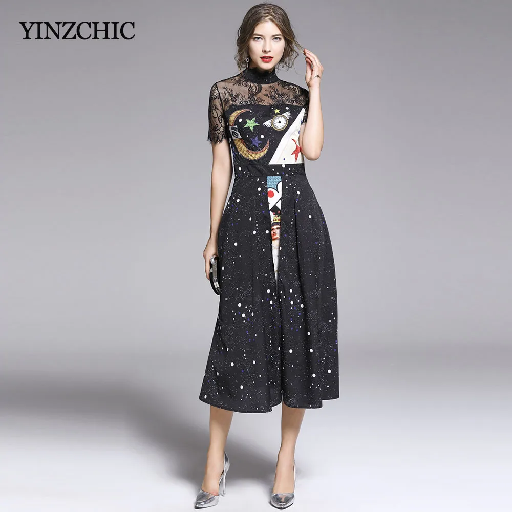 Elegant Woman Slim Print Dress Lace Patched Female Street Dresses Short Sleeve Furcal A-line Dress Summer Stand Collar Dress
Elegant Woman Slim Print Dress Lace Patched Female Street Dresses Short Sleeve Furcal A-line Dress Summer Stand Collar Dress