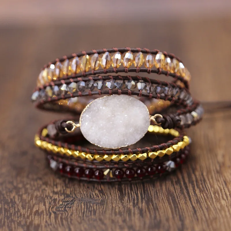 2019 Natural Stones Quartz Charm 5 Strands Wrap Bracelet for women Garnet beads Handmade boho Leather Bracelet Dropshipping
2019 Natural Stones Quartz Charm 5 Strands Wrap Bracelet for women Garnet beads Handmade boho Leather Bracelet Dropshipping