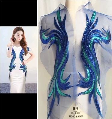 2Pcs/pack Gold Blue Phoenix tail sequin embroidery patch stage performance wedding decoration DIY seamless sewing
2Pcs/pack Gold Blue Phoenix tail sequin embroidery patch stage performance wedding decoration DIY seamless sewing