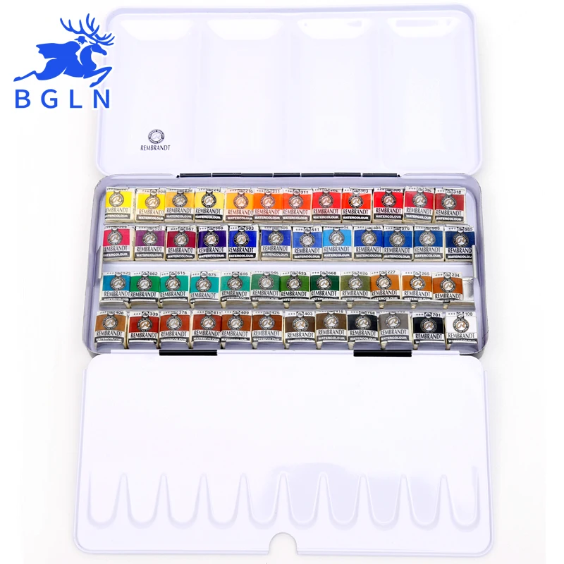 

Bgln 12/24/48Colors Solid Water Color Paint Set Metal Deluxe Half Pans Watercolor Paintint Pigment Pocket Set Art Supplies
