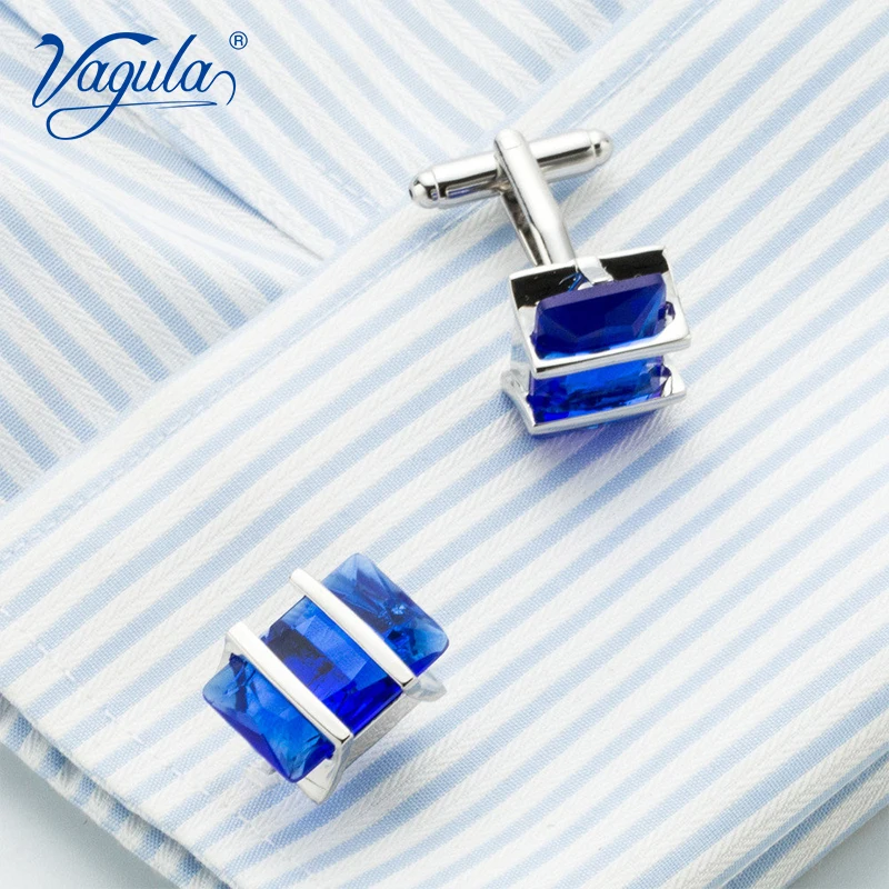 

VAGULA Classic Cuff links Luxury gift Party Wedding Suit Shirt Gemelos Jewelry Buttons Blue Crystal Cufflinks 696