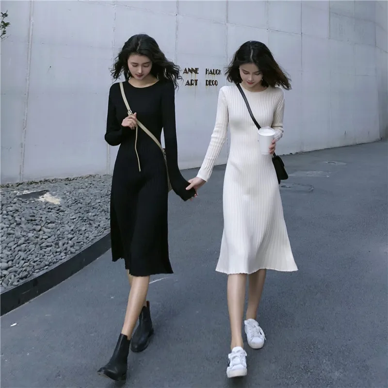 Long Sweater Dress for Women Vintage Korean Long Sleeve Solid Color Pullover Slim Elegant Slim Knitted Bodycon Dress Pull Femme
Long Sweater Dress for Women Vintage Korean Long Sleeve Solid Color Pullover Slim Elegant Slim Knitted Bodycon Dress Pull Femme