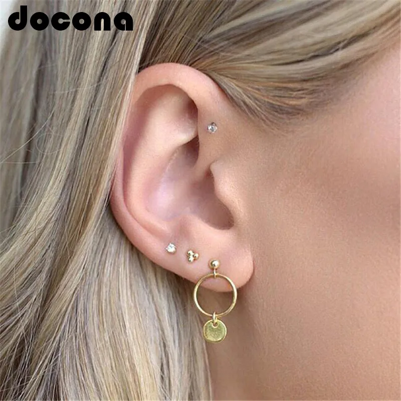 docona Punk Gold Color Tiny Crystal Round Stud Earring Set for Women Girl Metal Round Studs Earrings Party Jewelry Brincos 6389
docona Punk Gold Color Tiny Crystal Round Stud Earring Set for Women Girl Metal Round Studs Earrings Party Jewelry Brincos 6389