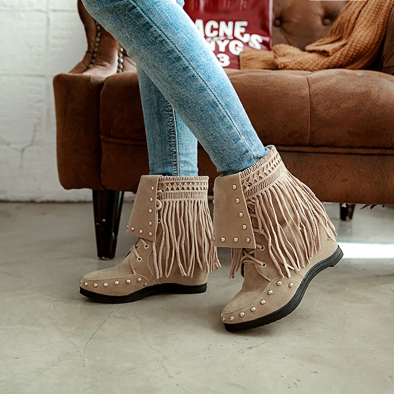 Women's rivet fringed boots in autumn winter increased female ankle boots botas feminina NB270
Women's rivet fringed boots in autumn winter increased female ankle boots botas feminina NB270