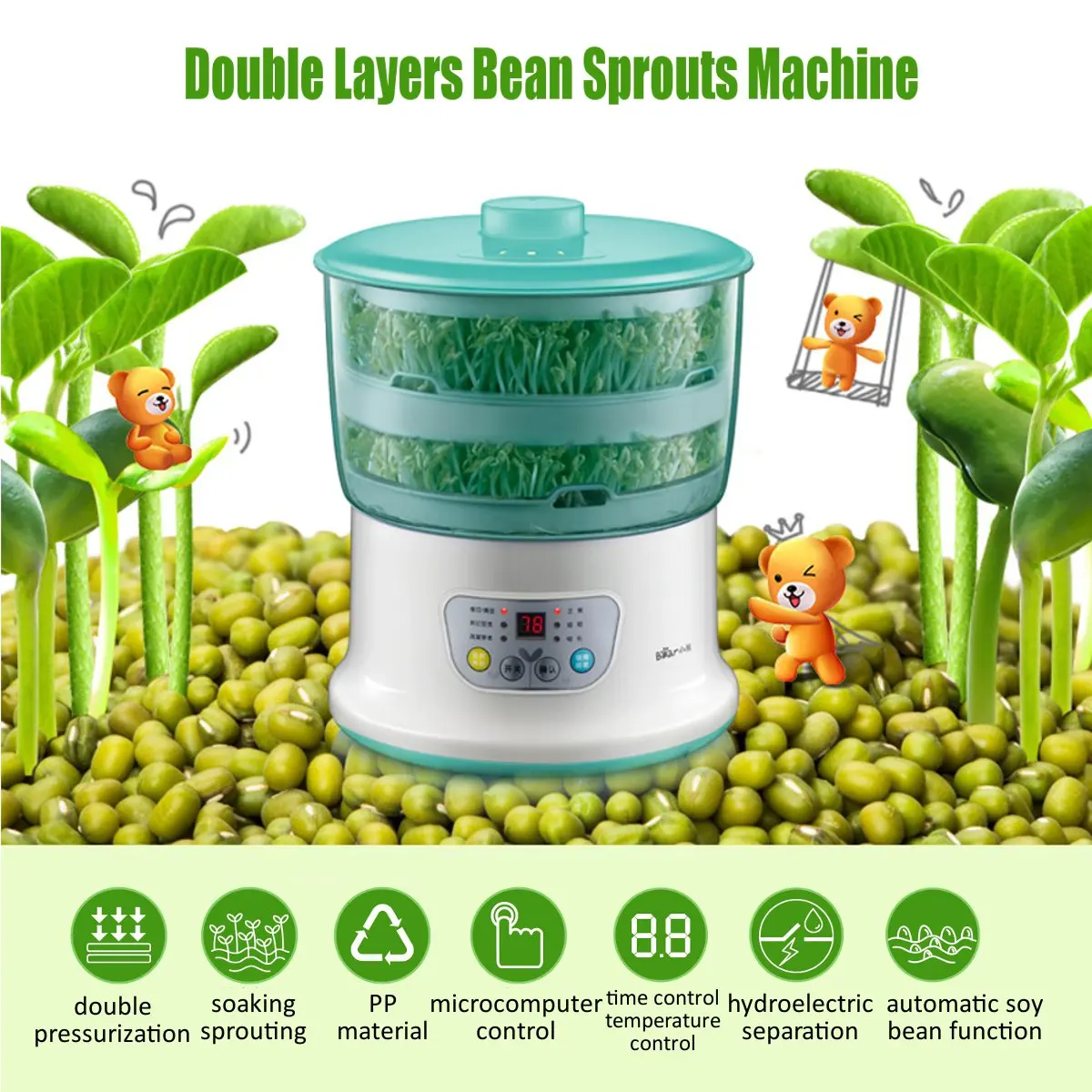 Bean Sprouts Maker Upgrade Large Capacity Thermostat Two Layer 220V Bean Sprout Machine Household Automatic Sprout Machine 1.8L
Bean Sprouts Maker Upgrade Large Capacity Thermostat Two Layer 220V Bean Sprout Machine Household Automatic Sprout Machine 1.8L