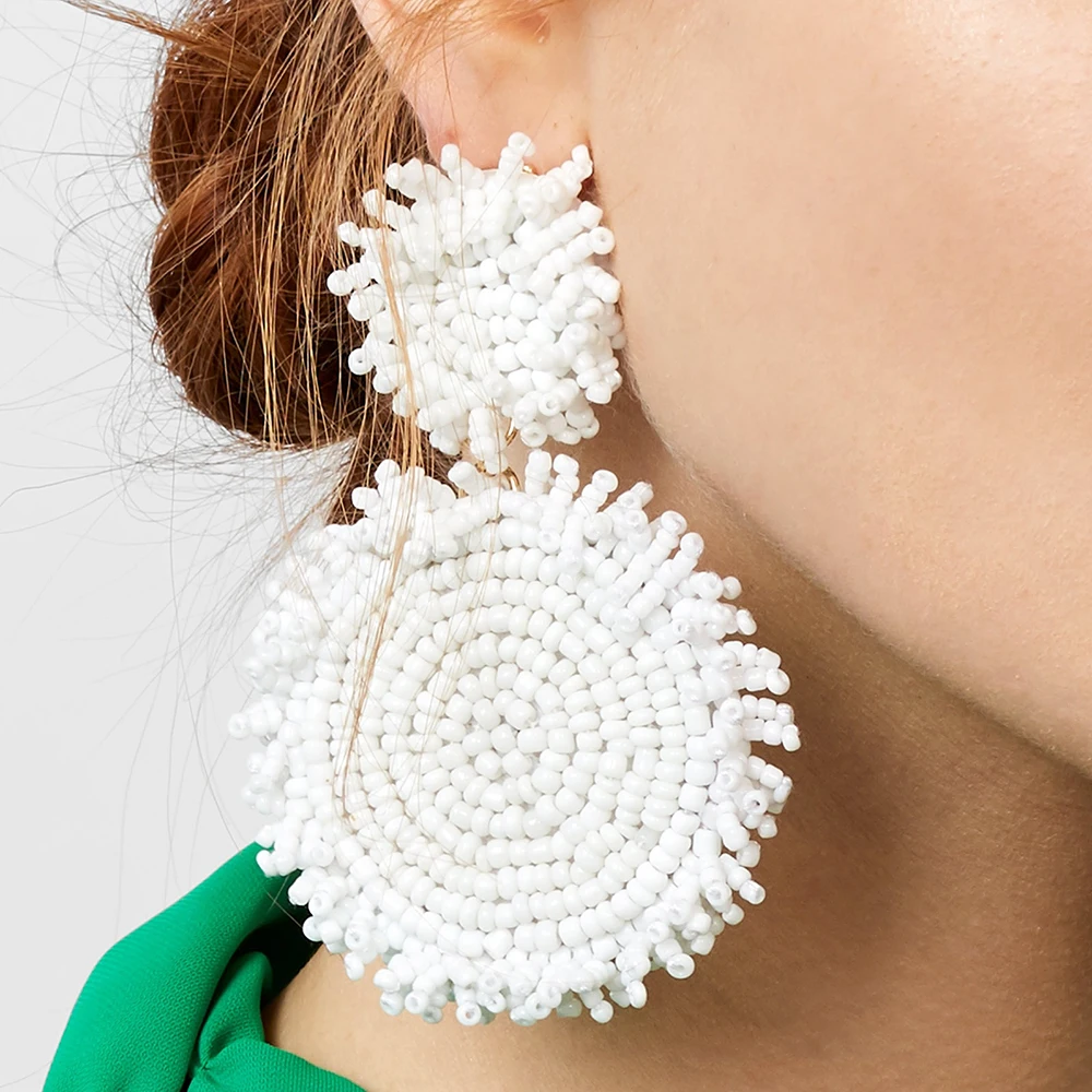 Bohemian White Beads Earring Elegant Handmade Big Round Statement Drop Dangle Earring for Women Fashion Wedding Jewelry
Bohemian White Beads Earring Elegant Handmade Big Round Statement Drop Dangle Earring for Women Fashion Wedding Jewelry