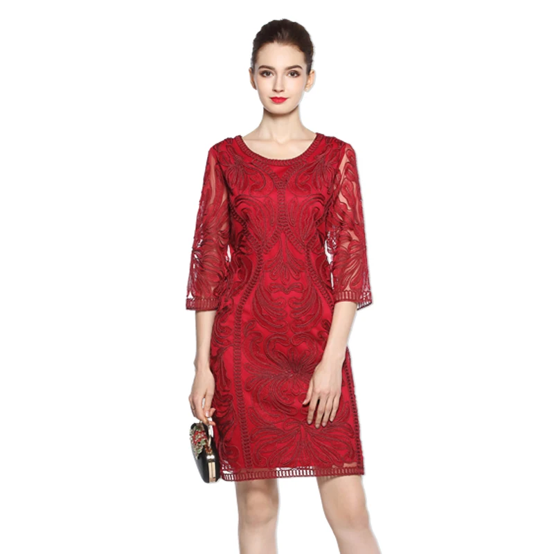 Autumn Women Embroidered Tulle Leaves Organza Mesh Seven-minute Sleeves Elegant Party Dress
Autumn Women Embroidered Tulle Leaves Organza Mesh Seven-minute Sleeves Elegant Party Dress