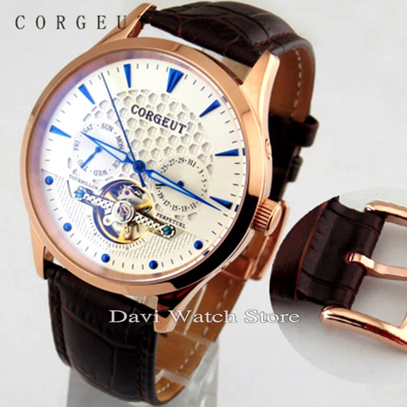 Corgeut 44mm White Dial Yellow gold case Luxury Day Date Automatic Stainless steel mens watch
Corgeut 44mm White Dial Yellow gold case Luxury Day Date Automatic Stainless steel mens watch