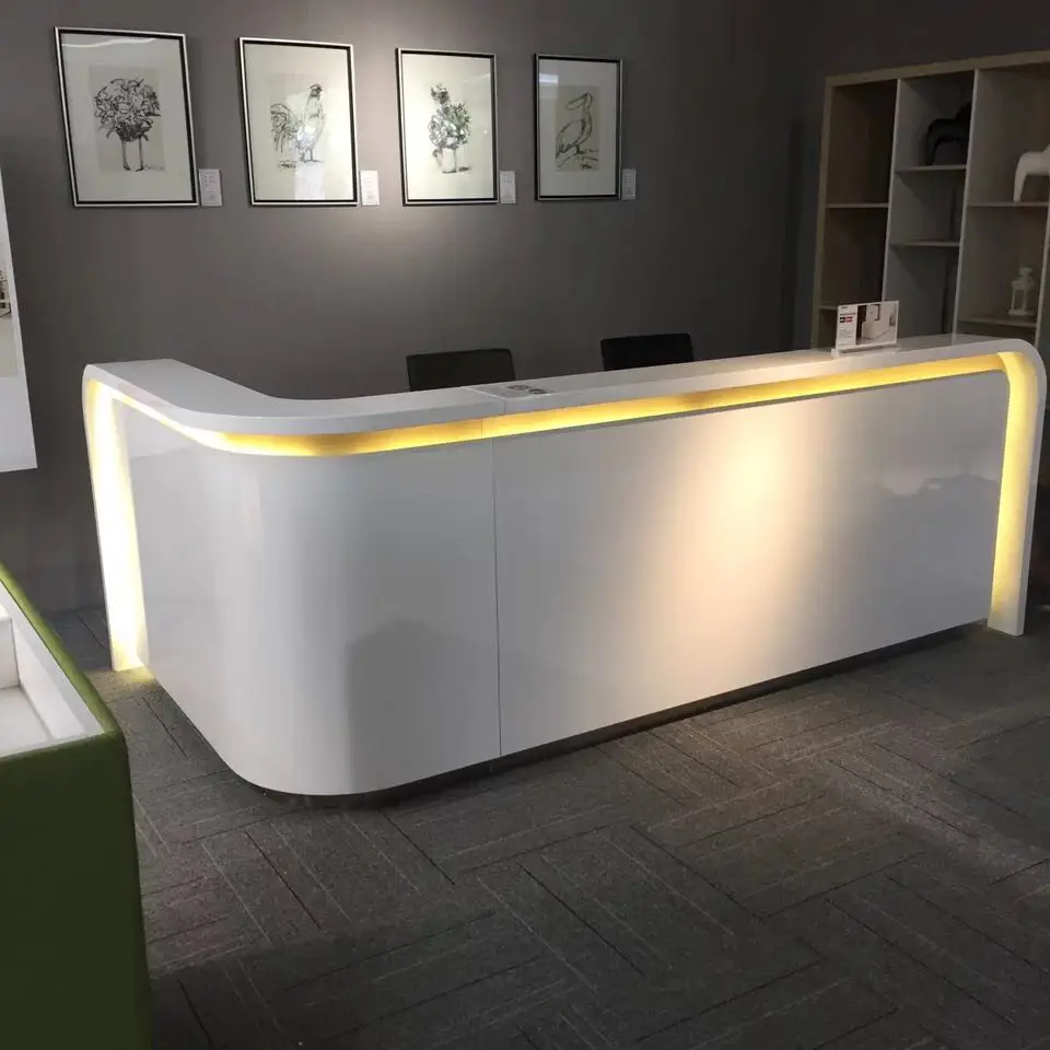 2 8 M Modern White Reception Cashier Desk Supplier With Led Light