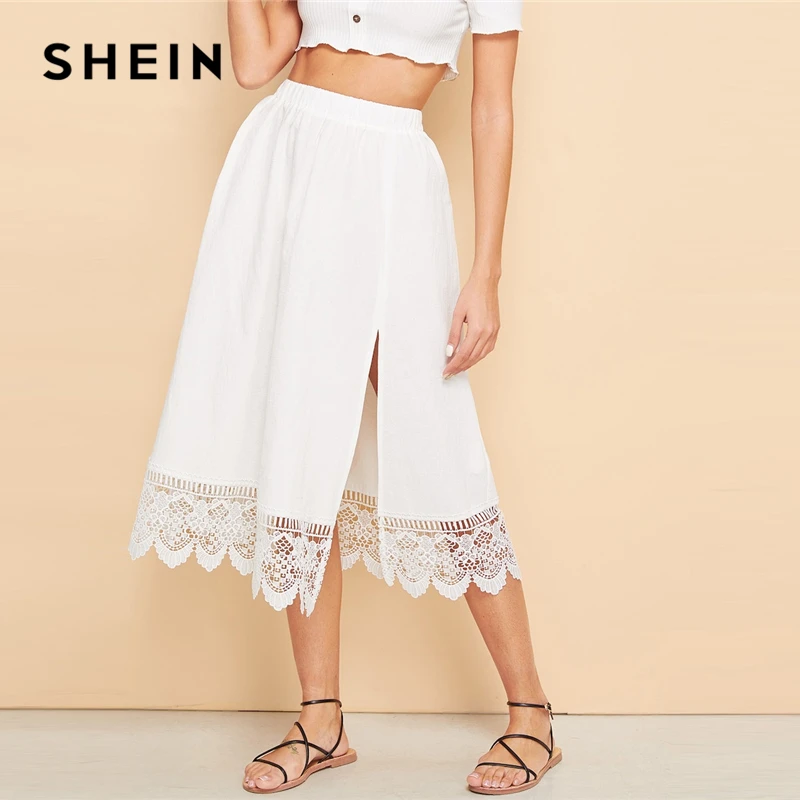 SHEIN White Elastic Waist Lace Hem Split Plain Shift Skirt Morden Lady 2019 Spring Casual A-Line Streetwear Mid Waist Skirt
SHEIN White Elastic Waist Lace Hem Split Plain Shift Skirt Morden Lady 2019 Spring Casual A-Line Streetwear Mid Waist Skirt