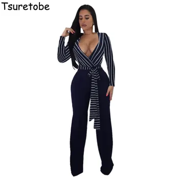 Tsuretobe Loose Casual Wide Leg Jumpsuit Women Striped Bandage Elegant Jumpsuit Summer V Neck Long Sleeve Sexy Jumpsuit Female
Tsuretobe Loose Casual Wide Leg Jumpsuit Women Striped Bandage Elegant Jumpsuit Summer V Neck Long Sleeve Sexy Jumpsuit Female