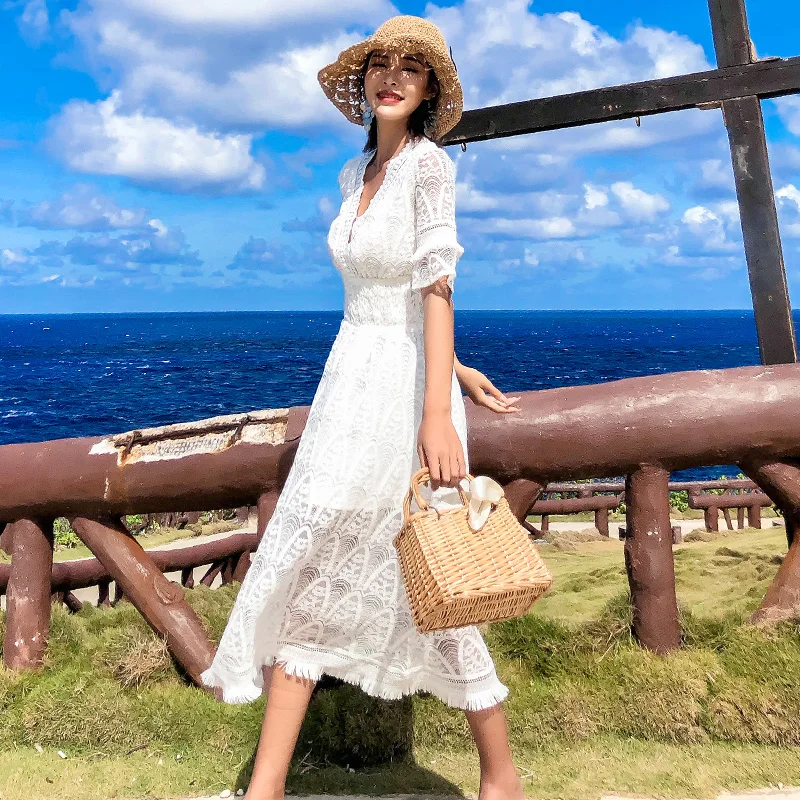 Sexy Elegant Party Hollow Out Lace Loose Beach Casual Dress Women Summer Deep V Neck Fashion Dress
Sexy Elegant Party Hollow Out Lace Loose Beach Casual Dress Women Summer Deep V Neck Fashion Dress