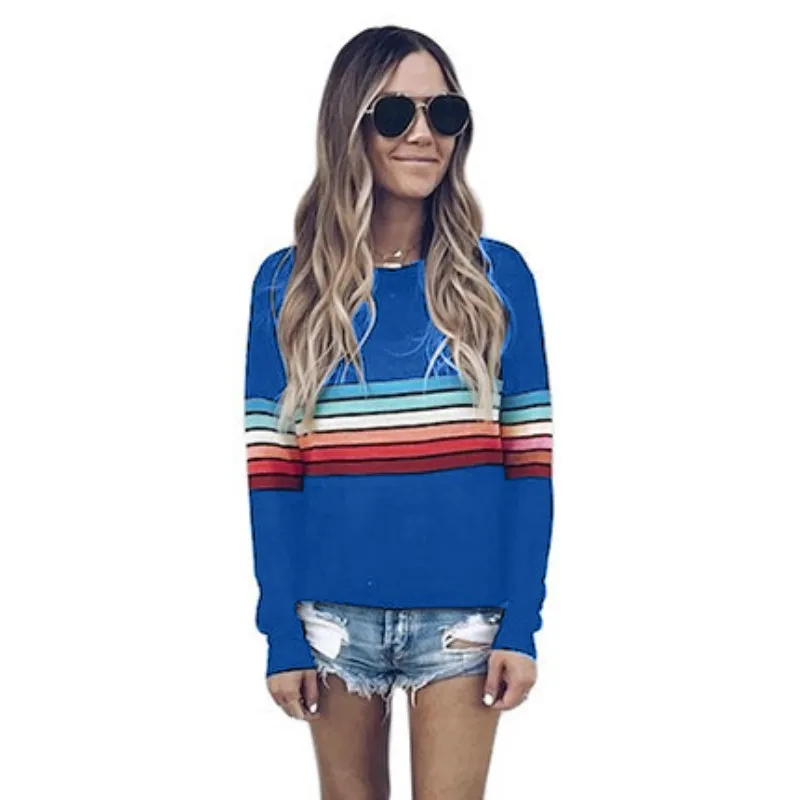 Women's Color Block Stripe T-Shirt Rainbow O Neck Long Sleeve Basic Top Casual Tops Ladies Black White T-Shirt 
Women's Color Block Stripe T-Shirt Rainbow O Neck Long Sleeve Basic Top Casual Tops Ladies Black White T-Shirt