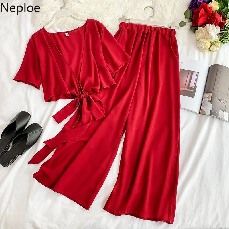 Neploe Two Pieces Sets Women Outfits Lace-Up Crop Tops+High Waist Wide Leg Pants Women's Suit Summer Clothes Matching Sets 38775
Neploe Two Pieces Sets Women Outfits Lace-Up Crop Tops+High Waist Wide Leg Pants Women's Suit Summer Clothes Matching Sets 38775