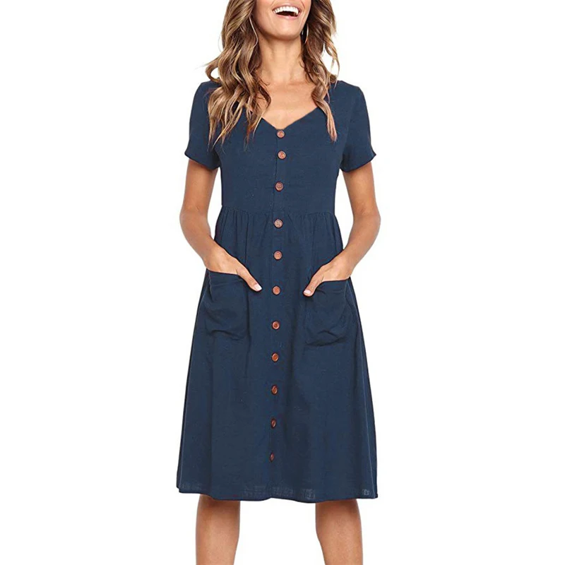 2018 New Fashion Summer Dress Women Sexy V-neck Button Wild Pocket Short Sleeve Lady Dresses Female Robe Vestidos De Festa Boho
2018 New Fashion Summer Dress Women Sexy V-neck Button Wild Pocket Short Sleeve Lady Dresses Female Robe Vestidos De Festa Boho
