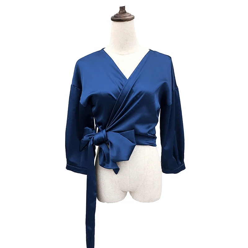 PERHAPS U women satin v neck 3/4 sleeve bow cross wrap office lady chic blue blouse work B0170
PERHAPS U women satin v neck 3/4 sleeve bow cross wrap office lady chic blue blouse work B0170