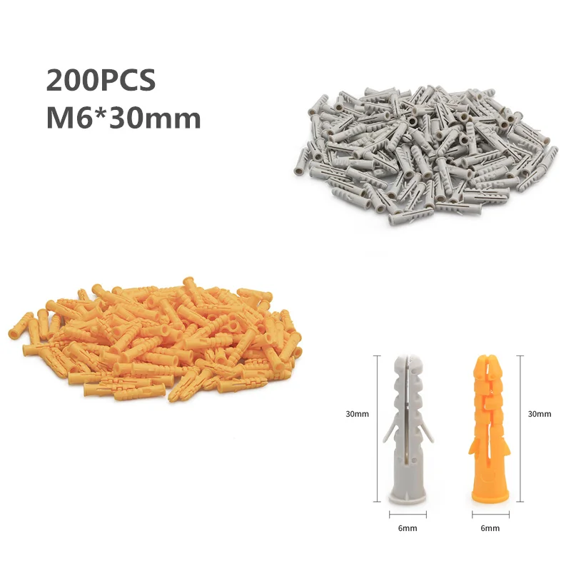 200Pcs/set Expansion Pipe M6*30mm Rubber Plug Plastic Pipe Nylon Column Expansion Screw Anchor Plug Wall Plugs
200Pcs/set Expansion Pipe M6*30mm Rubber Plug Plastic Pipe Nylon Column Expansion Screw Anchor Plug Wall Plugs