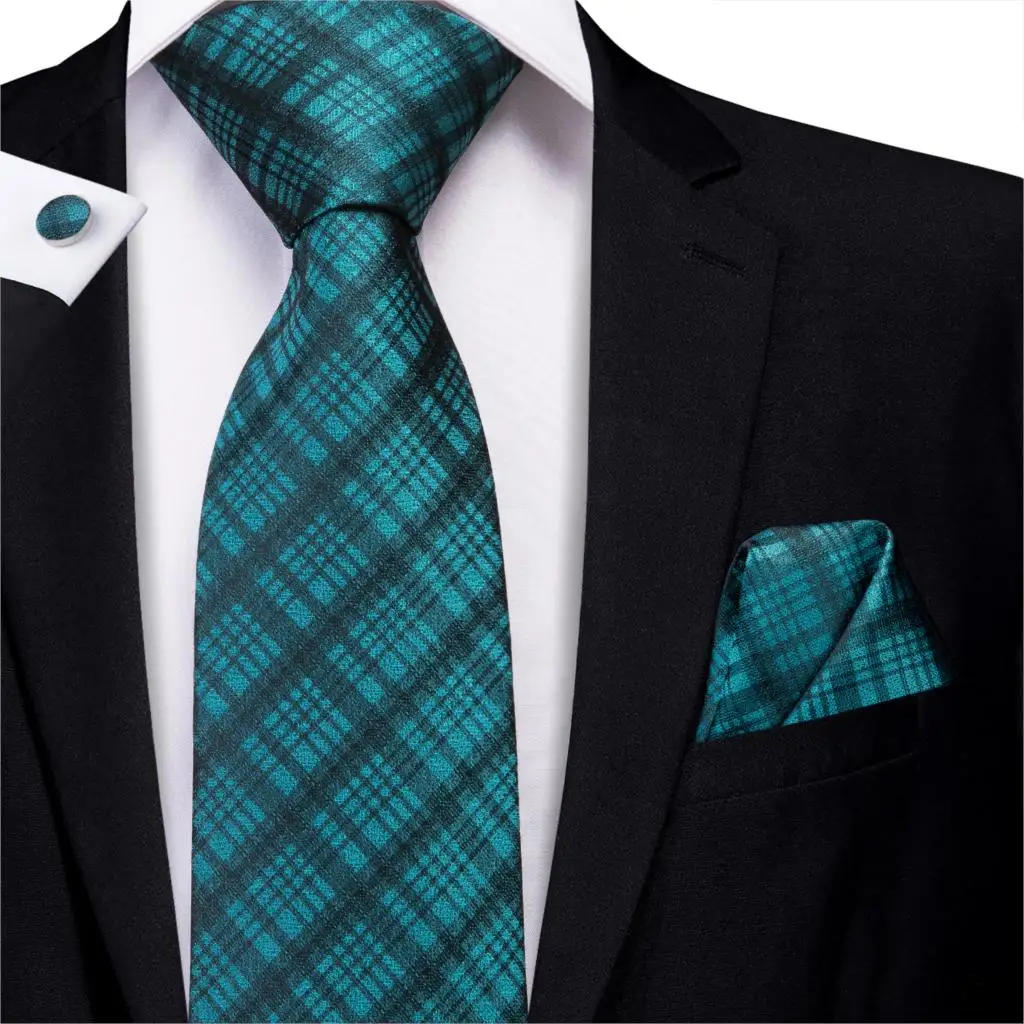 Men Blue Ties Silk Plaid Necktie Black Checked Neck Tie Handkerchief Cufflinks Set Ties Gift for Wedding Business Hi-Tie C-3203
Men Blue Ties Silk Plaid Necktie Black Checked Neck Tie Handkerchief Cufflinks Set Ties Gift for Wedding Business Hi-Tie C-3203