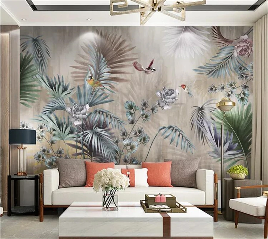 

wellyu Custom wallpaper papel de parede Nordic plant leaves retro tv background wall painting papier peint mural 3d behang