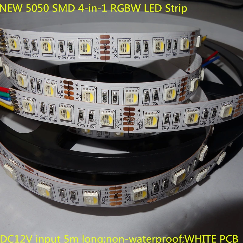 NEW 5050 SMD 4-in-1 RGBW(6500K) LED Strip;60leds/m;DC12V input 5m long;non-waterproof;WHITE PCB
NEW 5050 SMD 4-in-1 RGBW(6500K) LED Strip;60leds/m;DC12V input 5m long;non-waterproof;WHITE PCB