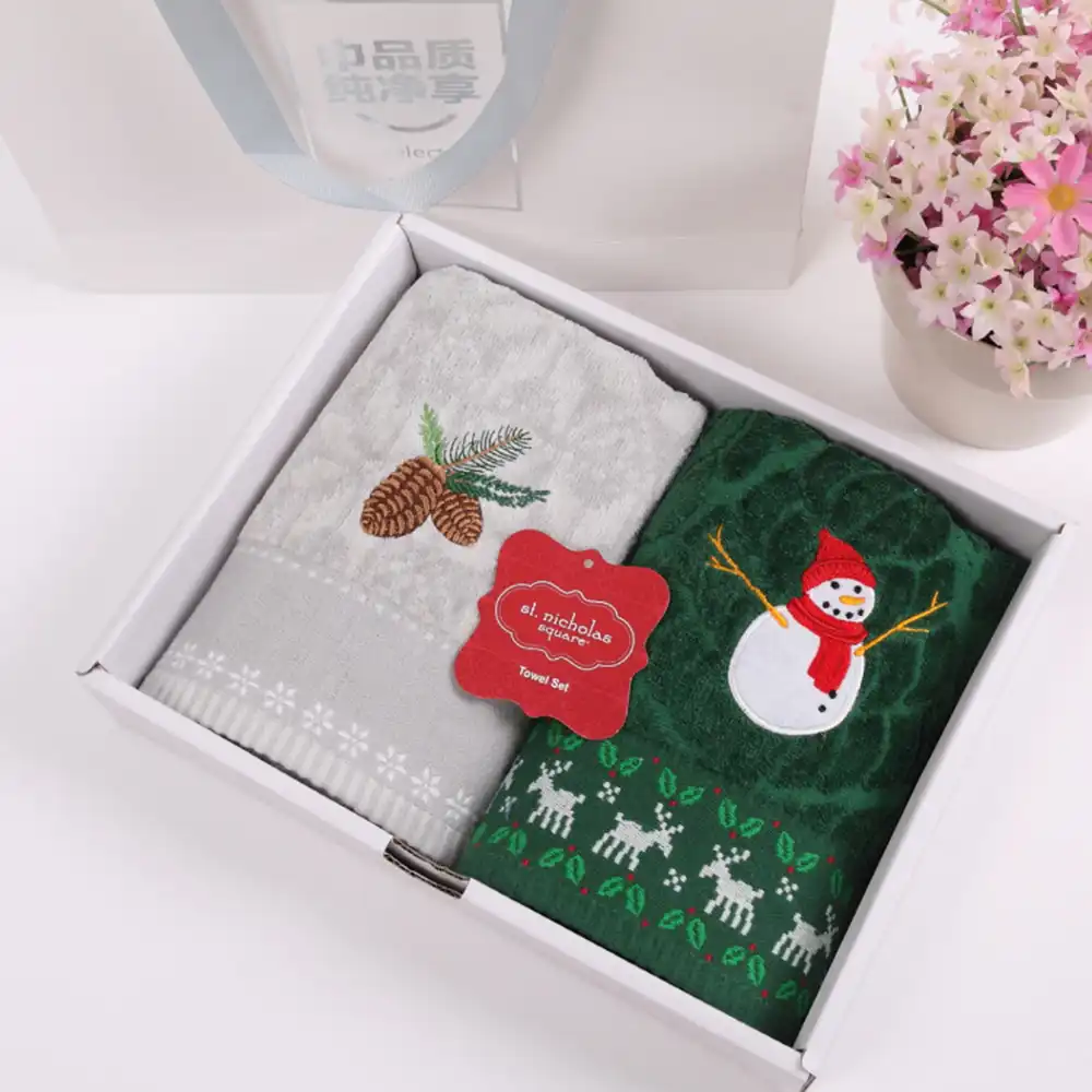 pine elk embroidery christmas decoration bath towel set 2pcs/set