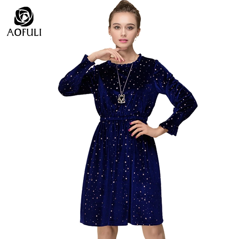 AOFULI S- 3xl 4xl 5xl Chic Golden Stars Print Velvet Dress Long Sleeve Knee-length Lady Dress Spring Fashion Pleat Vestido 6388
AOFULI S- 3xl 4xl 5xl Chic Golden Stars Print Velvet Dress Long Sleeve Knee-length Lady Dress Spring Fashion Pleat Vestido 6388