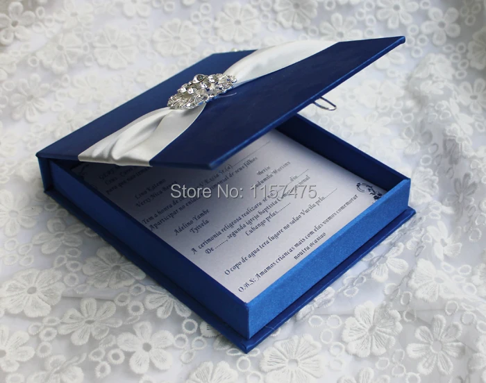 HI2015-04 Gorgerous Royal Blue Silk Box Wedding Invitation