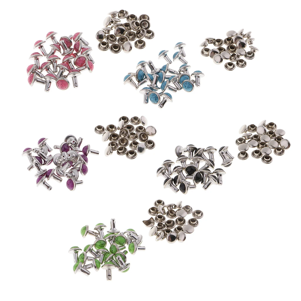20 Sets Turquoise Decoration Rivets Punk Studs Spikes Garment Bags Shoes Leather Belts Leather Craft DIY Decoration 7mm
