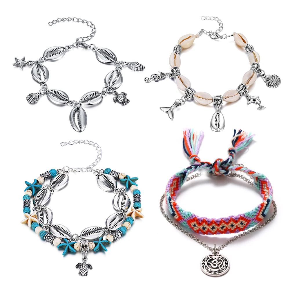 

FAMSHIN Bohemian 2019 Starfish Pendant Anklets For Women New Stone Beads Shell Anklet Bracelets On Leg Ocean Jewelry