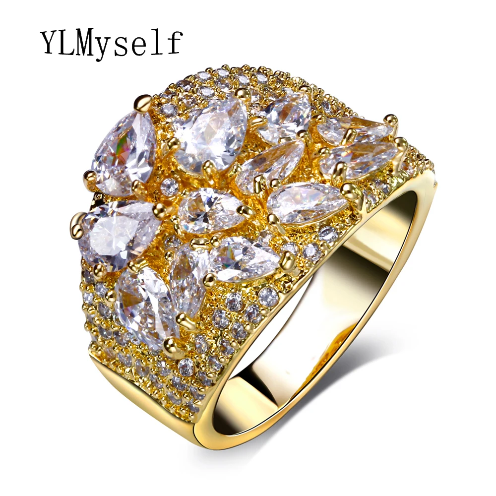 New Ring with Water Drop CZ stones jewelry Gold-color anel feminino dropshipping alibaba-express bijoux Fashion rings for women | Украшения
