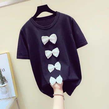 2019 Summer New Round Collar Short Sleeve T Shirt Female Tees Tops Womens Fashion Appliques Bow Loose T-shirts Woman T-shirt
2019 Summer New Round Collar Short Sleeve T Shirt Female Tees Tops Womens Fashion Appliques Bow Loose T-shirts Woman T-shirt