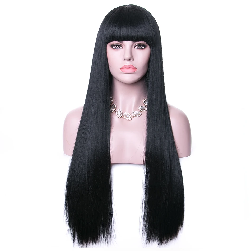 

Rosa Star Long Synthetic Wigs With Bangs For Women Black Heat Resistant Fiber Cosplay Costume Wig 11 Color