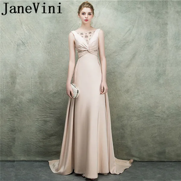 JaneVini 2018 Satin Beaded Crystal Long Bridesmaid Dresses A Line Pleat Deep V Neck Backless Sweep Train Maid Of Honor Gowns
JaneVini 2018 Satin Beaded Crystal Long Bridesmaid Dresses A Line Pleat Deep V Neck Backless Sweep Train Maid Of Honor Gowns