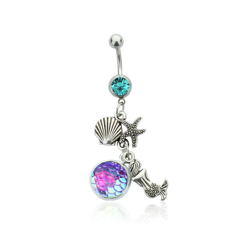 16G Body Piercing Jewelry with Silver Color Green Crystal Rainbow Scales Mermaid Shaped Dangle Belly Button Ring for Unisex
16G Body Piercing Jewelry with Silver Color Green Crystal Rainbow Scales Mermaid Shaped Dangle Belly Button Ring for Unisex