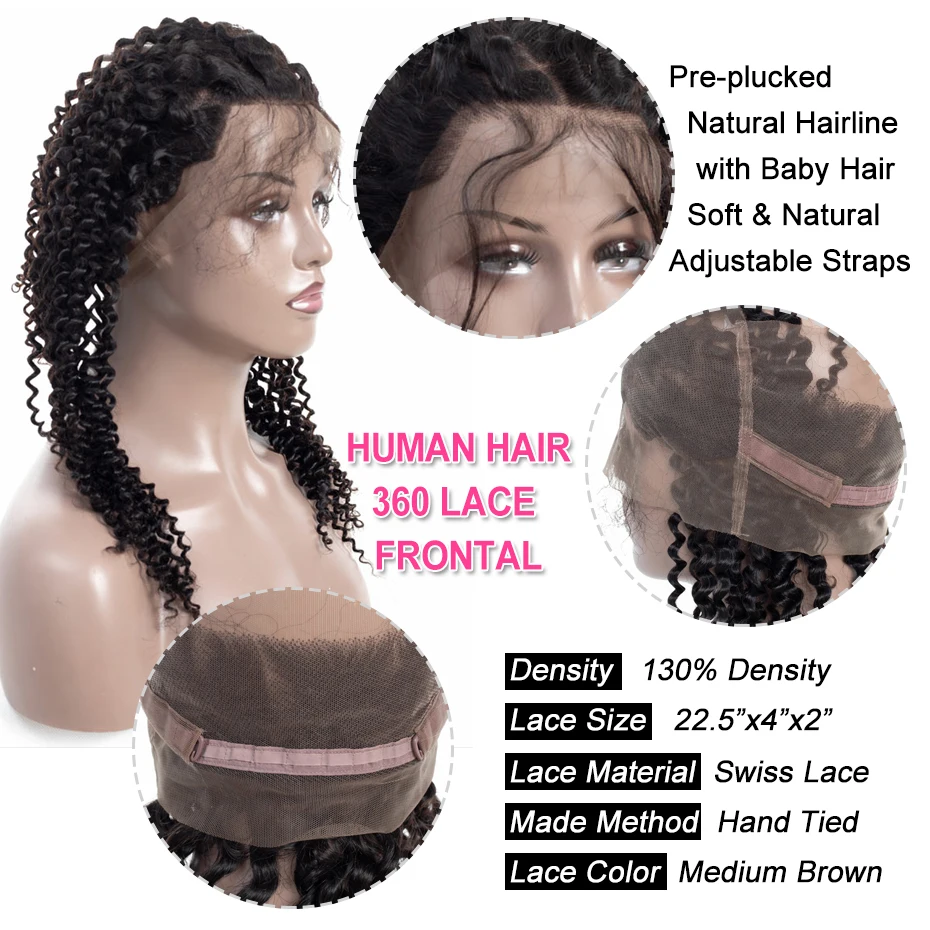 Шикарные волосы бразильские кудрявые 360 кружева фронтальное Закрытие с волосами