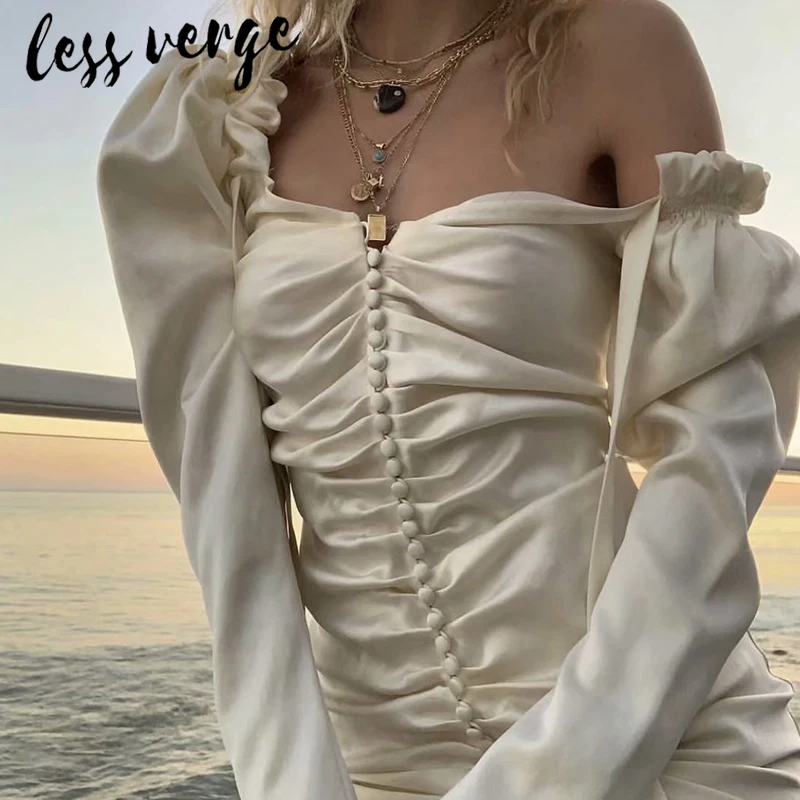 Lessverge Lace up vintage bodycon satin dress Women slim elegant drape party dress Autumn long sleeve short white club dress
Lessverge Lace up vintage bodycon satin dress Women slim elegant drape party dress Autumn long sleeve short white club dress