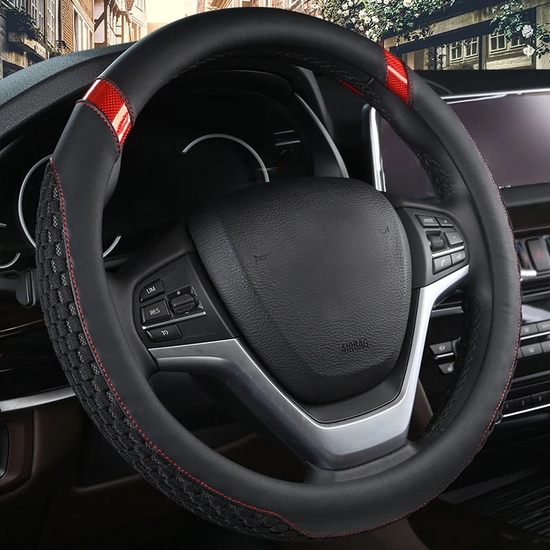 KKYSYELVA Black Car Sport Steering Wheel Cover Leather Auto Steering Covers Universal 38CM wheel covers Car Inter Accessories
KKYSYELVA Black Car Sport Steering Wheel Cover Leather Auto Steering Covers Universal 38CM wheel covers Car Inter Accessories