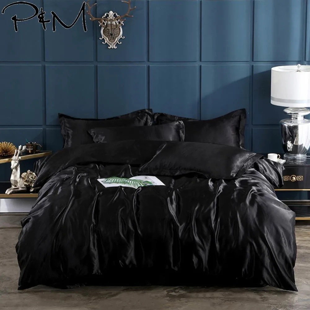 2019 простое сексуальное черное постельное белье PAPA & MIMA атласное шелковое из