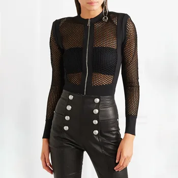 Sexy Hollow Out Black Bodysuit 2018 New Style Fashion Mesh Long Sleeve Zipper Bodycon Night Club Solid Bandage Bodysuit Jumpsiut 
Sexy Hollow Out Black Bodysuit 2018 New Style Fashion Mesh Long Sleeve Zipper Bodycon Night Club Solid Bandage Bodysuit Jumpsiut